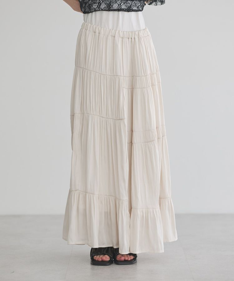 GARAGE OF GOOD CLOTHING「サテンティアードスカート」|フレア|Ivory