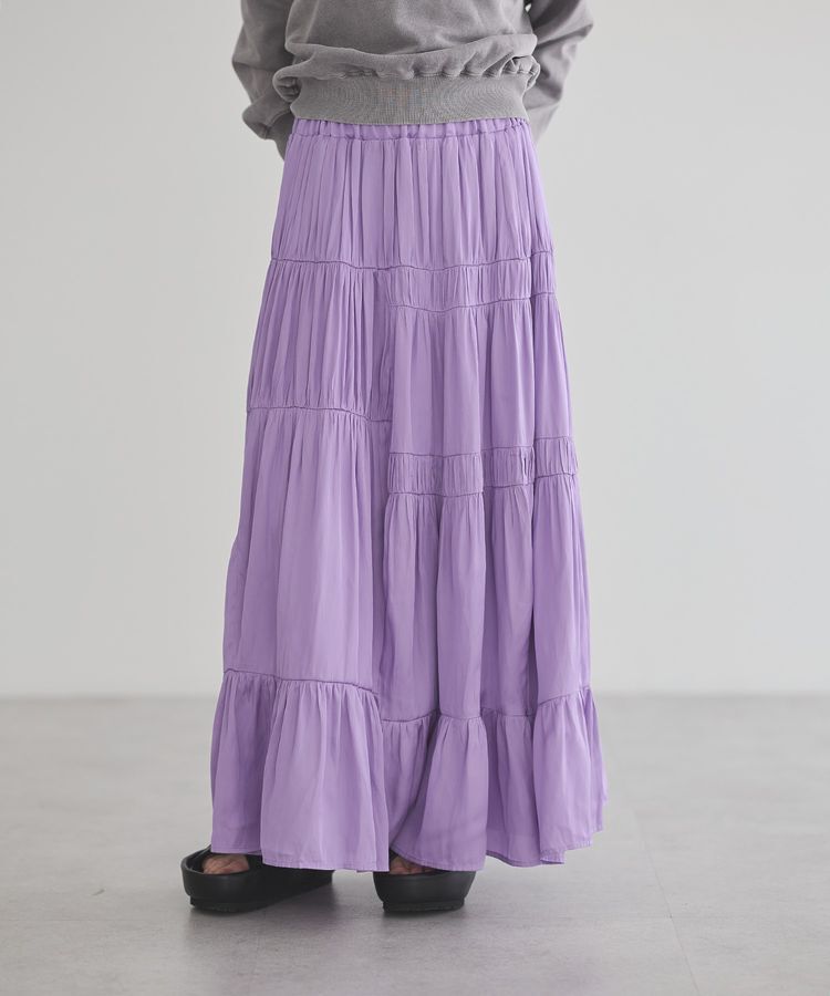 GARAGE OF GOOD CLOTHING「サテンティアードスカート」|フレア|Purple