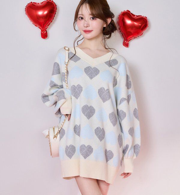  「【Heart collection】ハートアーガイルニットミニワンピ」|ワンピース|