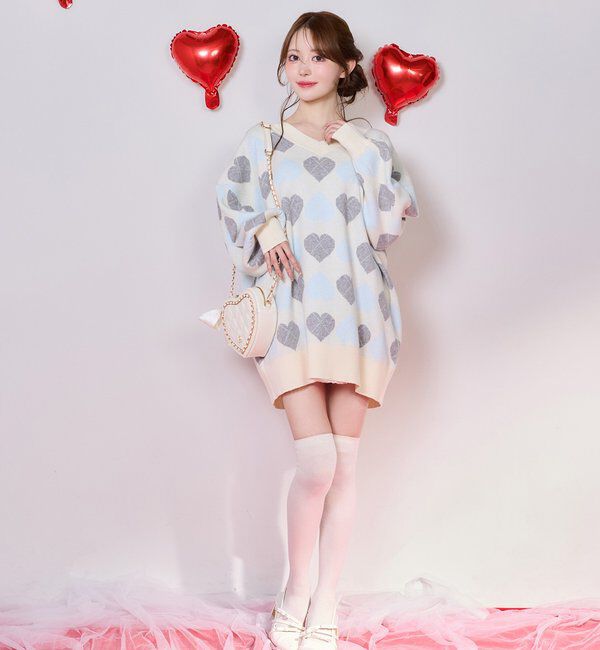  「【Heart collection】ハートアーガイルニットミニワンピ」|ワンピース|