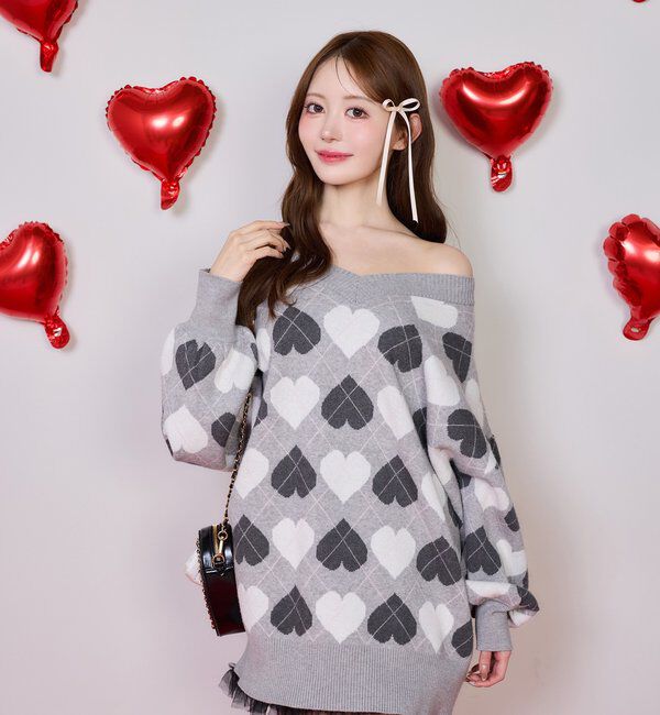  「【Heart collection】ハートアーガイルニットミニワンピ」|ワンピース|