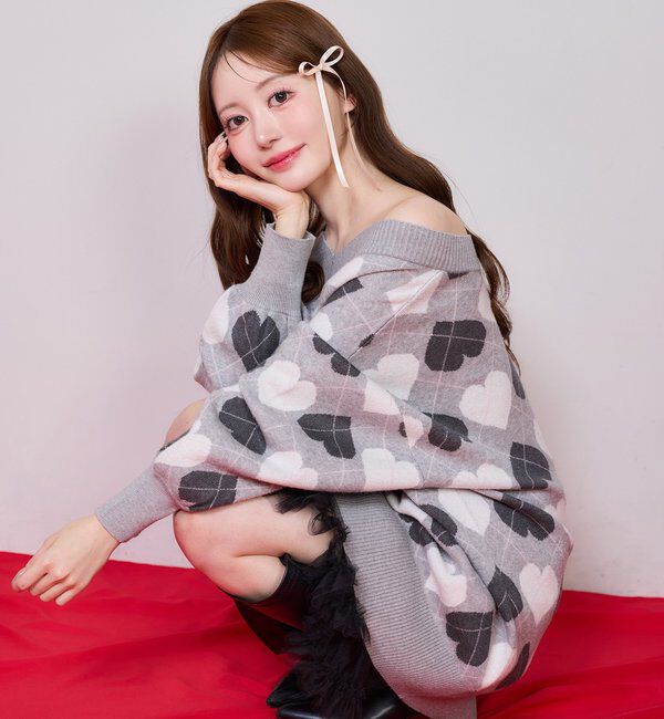  「【Heart collection】ハートアーガイルニットミニワンピ」|ワンピース|