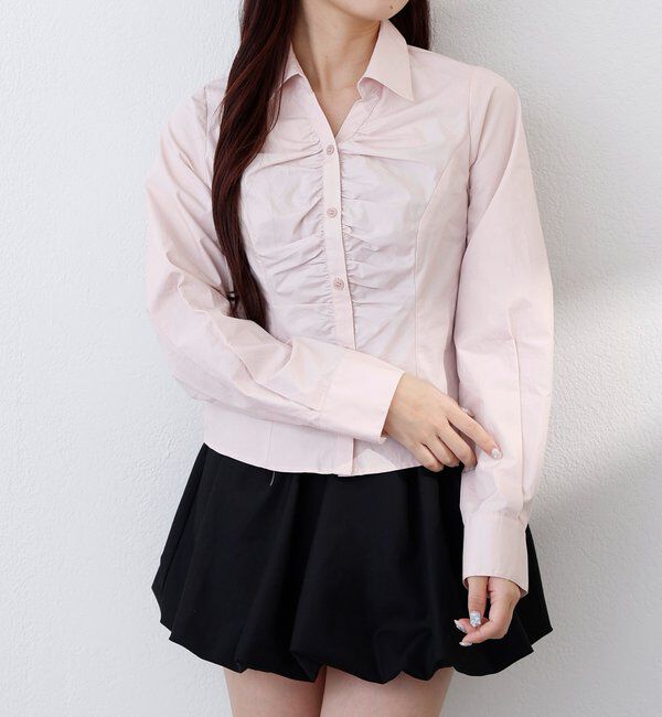  「【リボン取り外し可能】フロントギャザーボウタイシャツ」|シャツ・ブラウス|