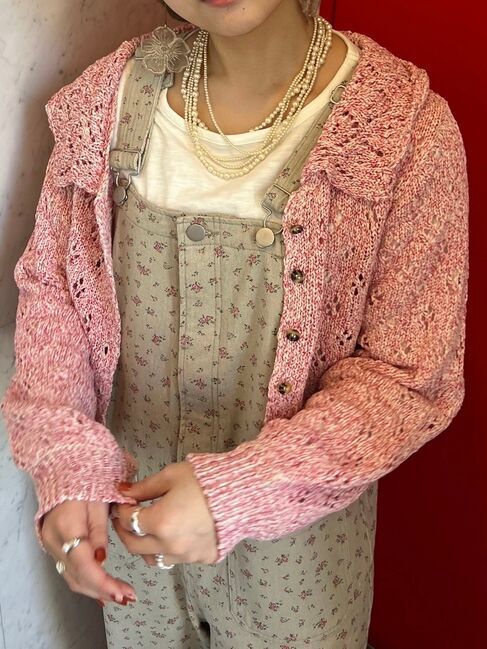 Samansa Mos2「テープヤーンラウンドカラーカーディガン」|カーディガン|レッド