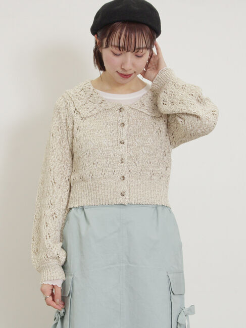 Samansa Mos2「テープヤーンラウンドカラーカーディガン」|カーディガン|ベージュ