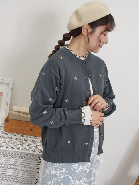 Samansa Mos2「リボン刺繍カーディガン」|カーディガン|