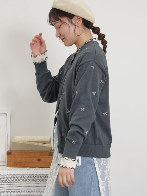 Samansa Mos2「リボン刺繍カーディガン」|カーディガン|