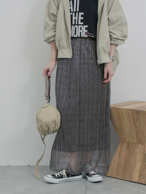 Samansa Mos2 blue「ラメプリーツアソート柄スカート」|スカート|