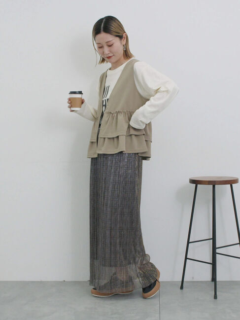 Samansa Mos2 blue「ラメプリーツアソート柄スカート」|スカート|