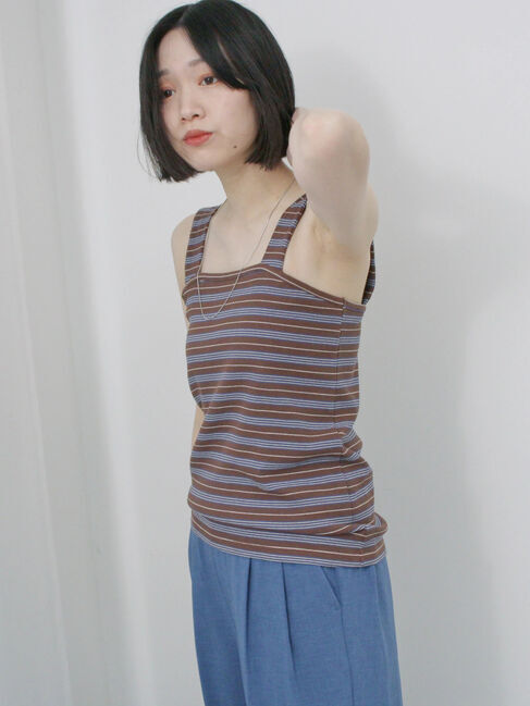 Samansa Mos2 blue「マルチボーダータンク」|Tシャツ・カットソー|