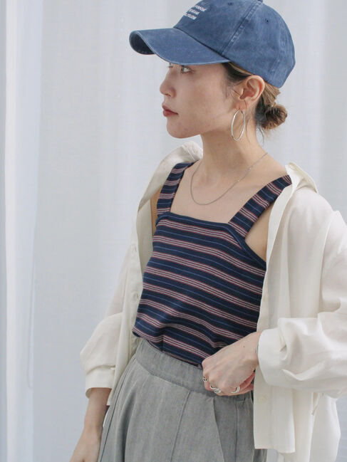 Samansa Mos2 blue「マルチボーダータンク」|Tシャツ・カットソー|