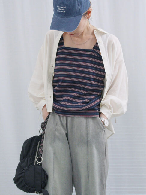 Samansa Mos2 blue「マルチボーダータンク」|Tシャツ・カットソー|