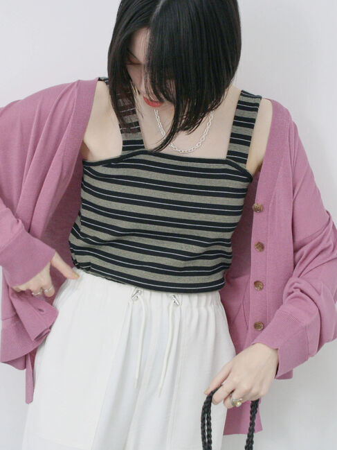 Samansa Mos2 blue「マルチボーダータンク」|Tシャツ・カットソー|