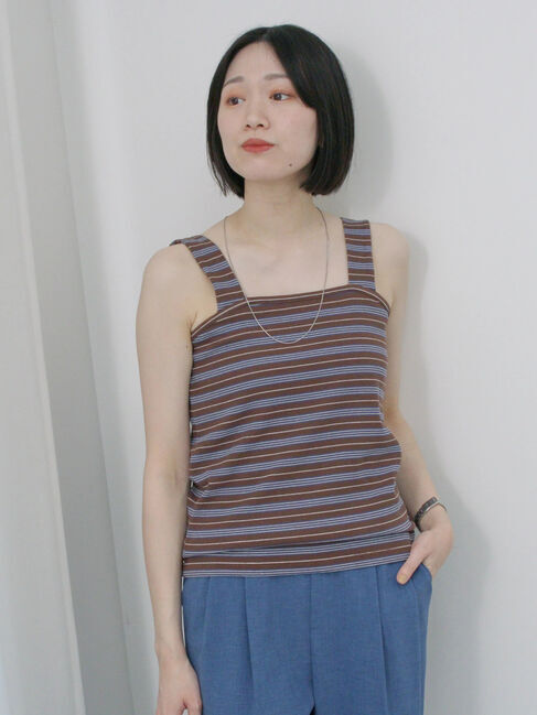 Samansa Mos2 blue「マルチボーダータンク」|Tシャツ・カットソー|