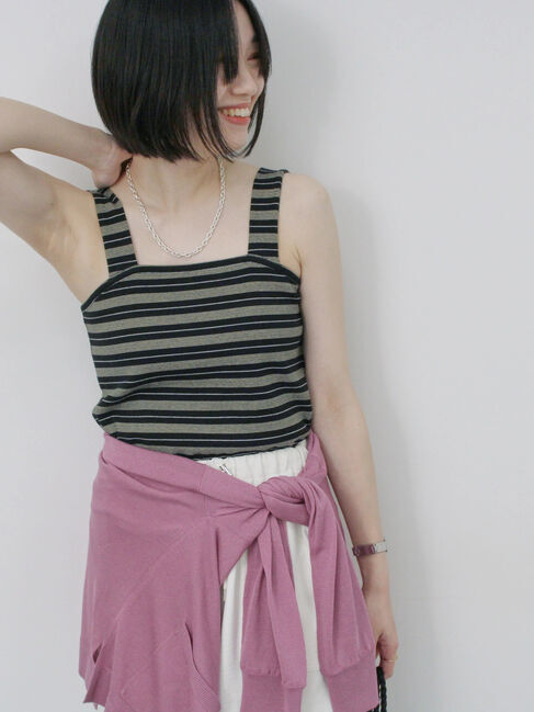 Samansa Mos2 blue「マルチボーダータンク」|Tシャツ・カットソー|