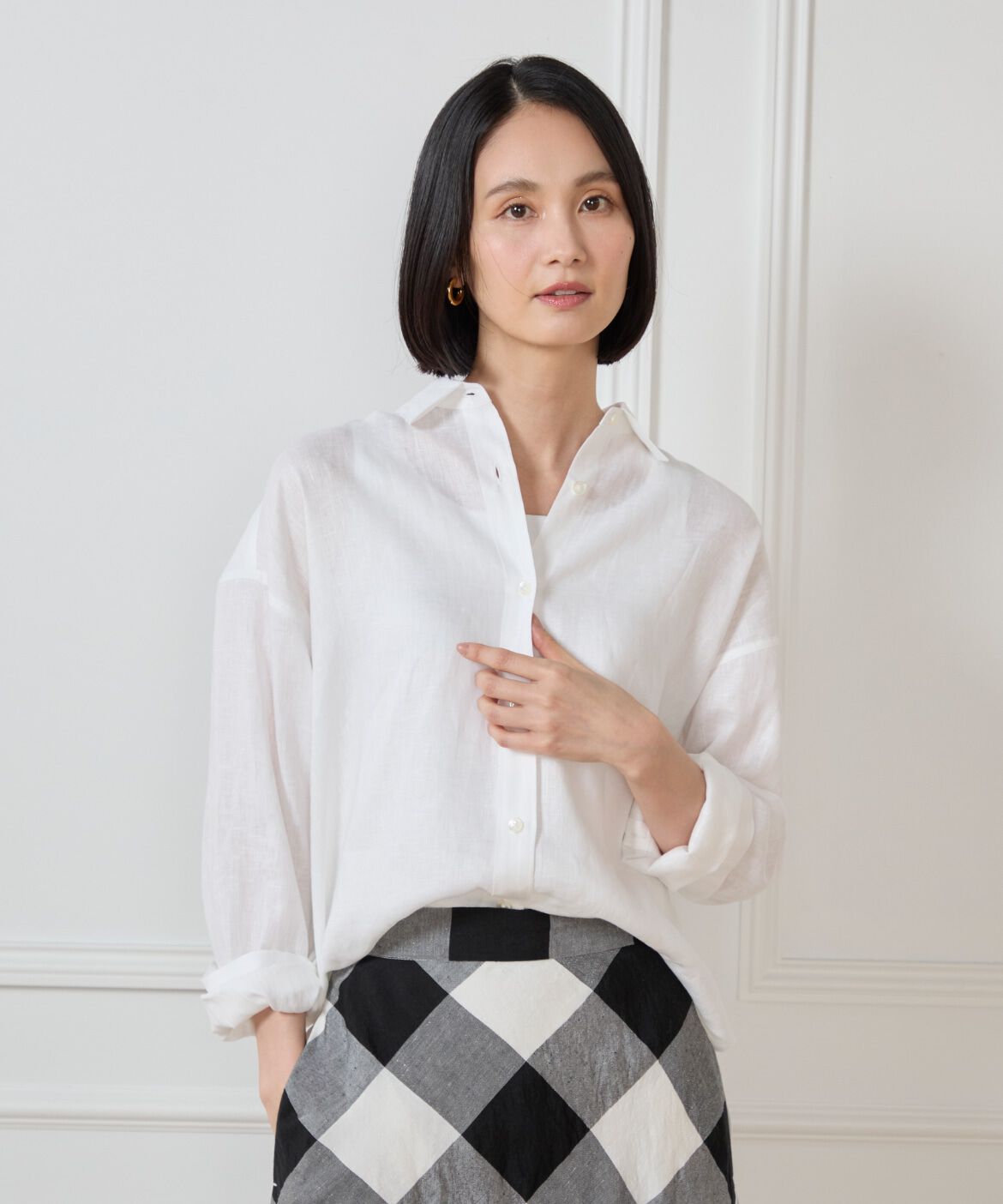 7-IDconcept.「《大きいサイズ》リネンシャツ」|シャツ・ブラウス|ホワイト