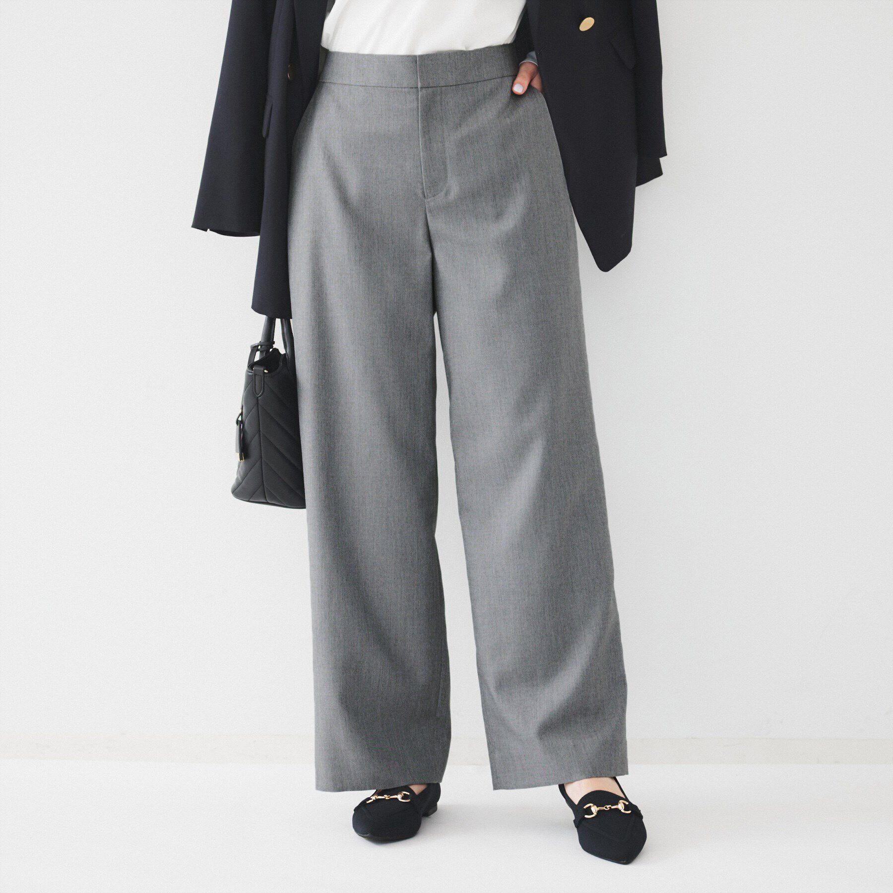 UNTITLED「【後ろウエストゴム/洗える】梳毛調ソフトワイドパンツ」|その他|ブルーグレー(093