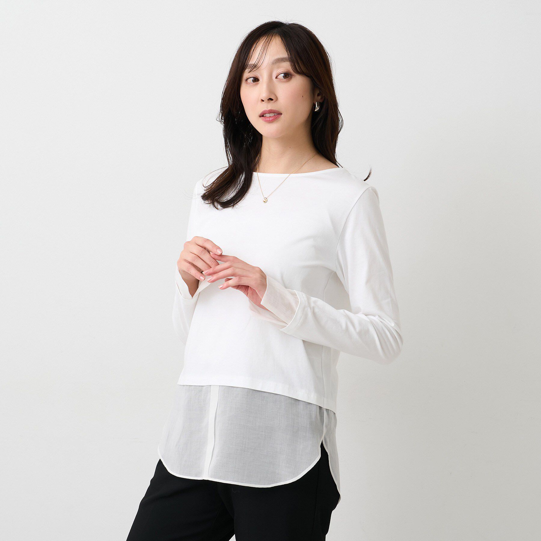 UNTITLED「【洗える/レイヤードTシャツ】シャツディテールレイヤードプルオーバー」|Tシャツ・カットソー|