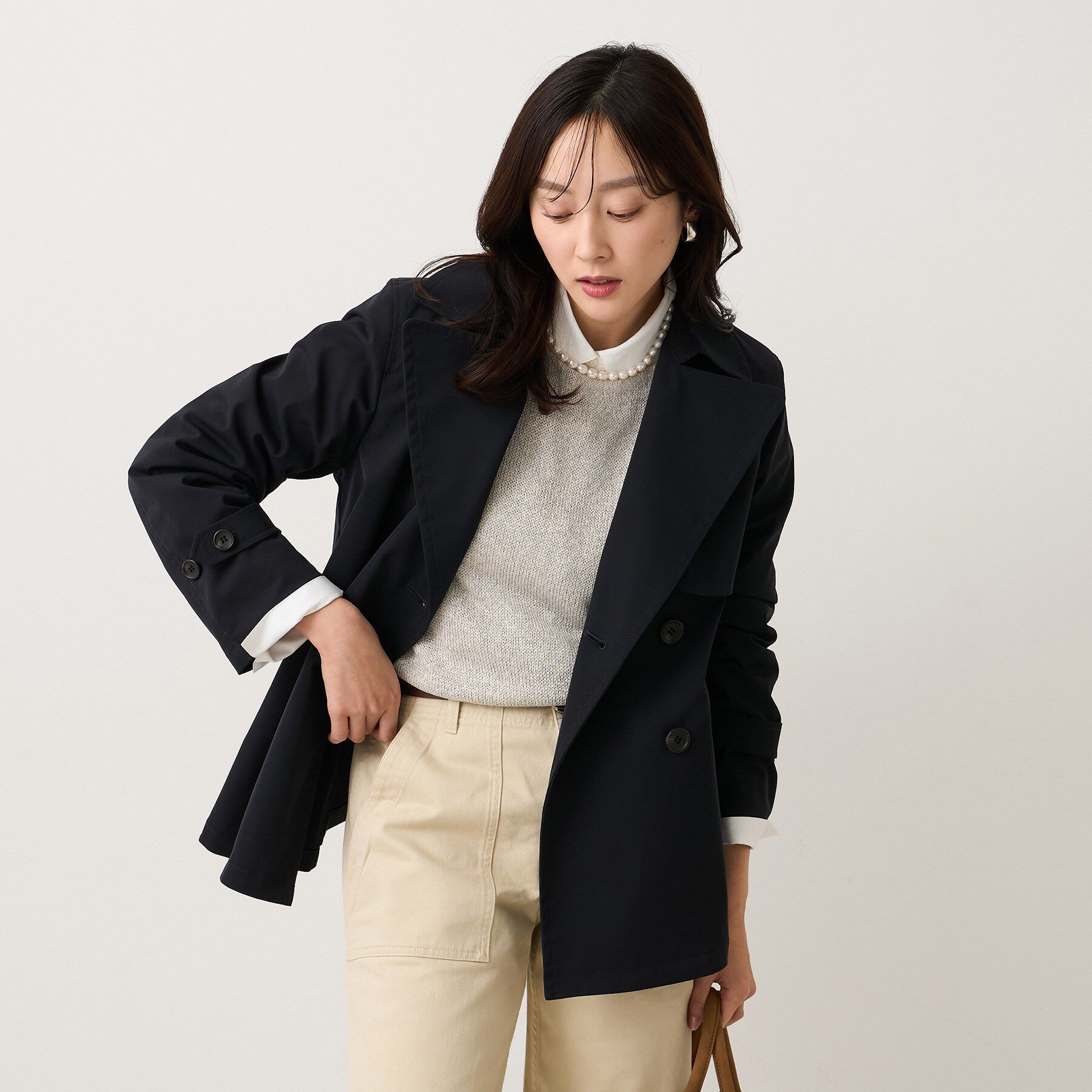 UNTITLED「【はっ水/洗える/セレモニーにも】タスランショートトレンチコート」|トレンチコート|ネイビー(094)