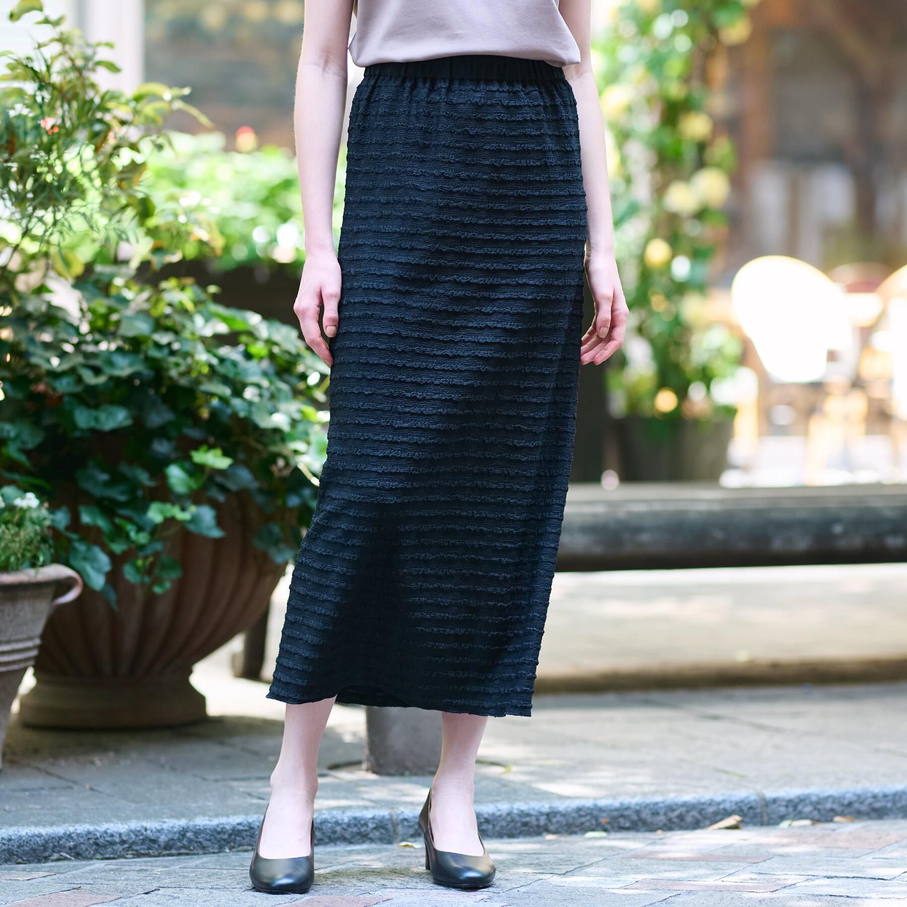 DRESSTERIOR「【ウエストゴム/洗える】フリルジャージスカート」|スカート|