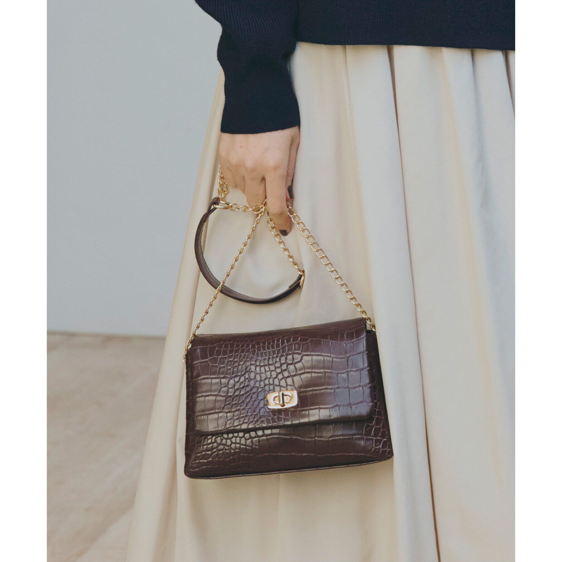 grove「【雑誌掲載】キルトフラップチェーンミニショルダー」|ショルダー・メッセンジャー|ブラウン(744)