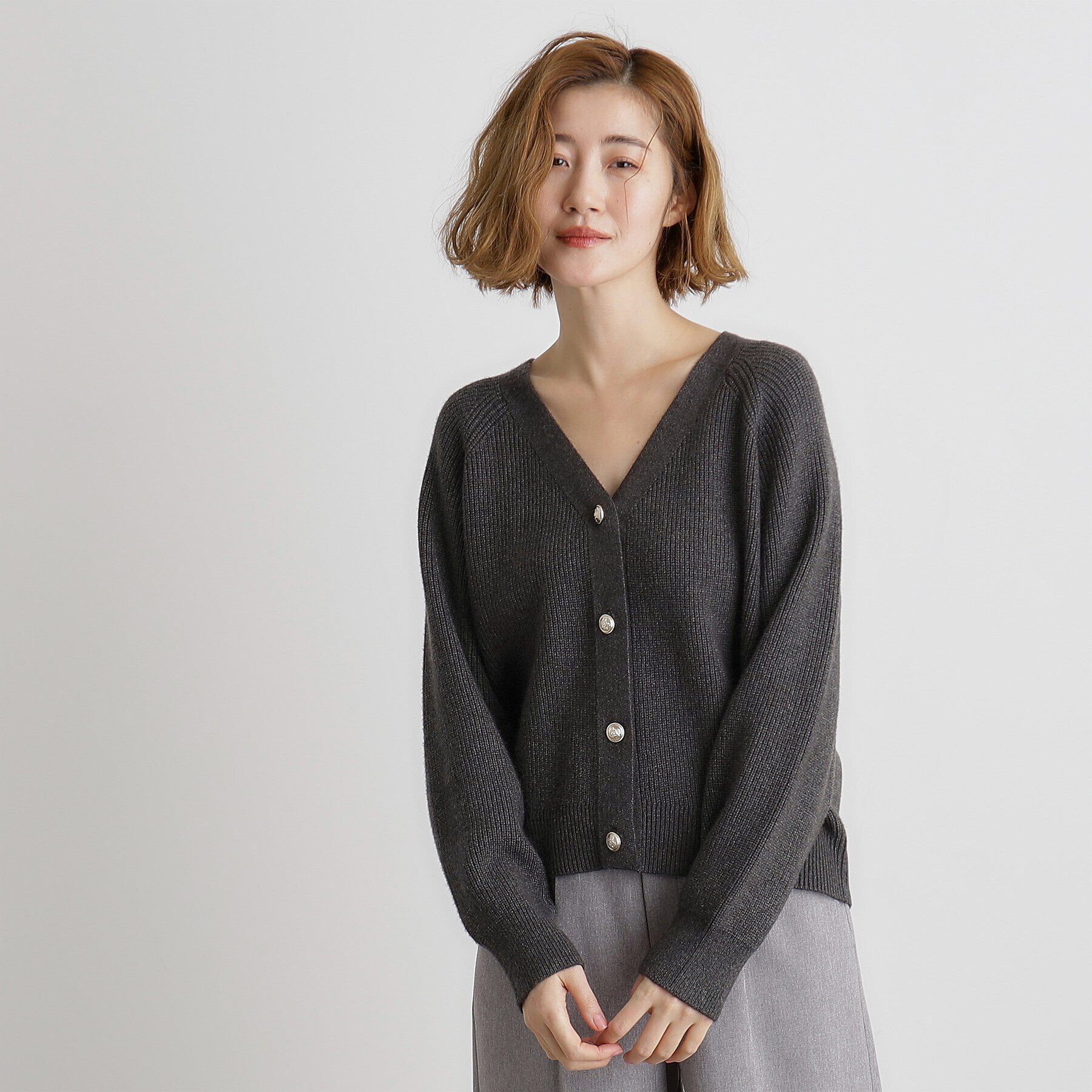 grove「金ボタン畦ラグランニットカーディガン」|カーディガン|