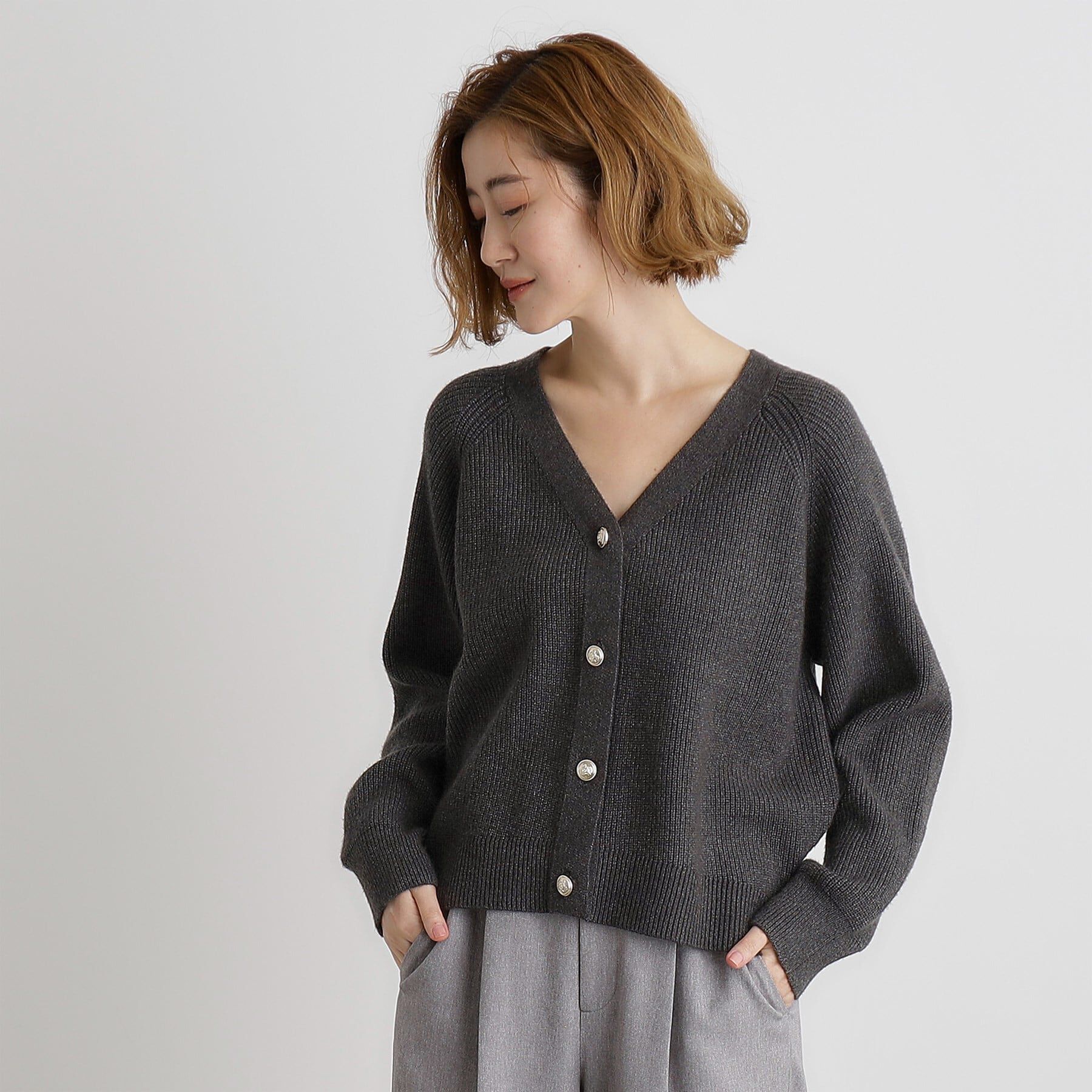 grove「金ボタン畦ラグランニットカーディガン」|カーディガン|チャコールグレー(0