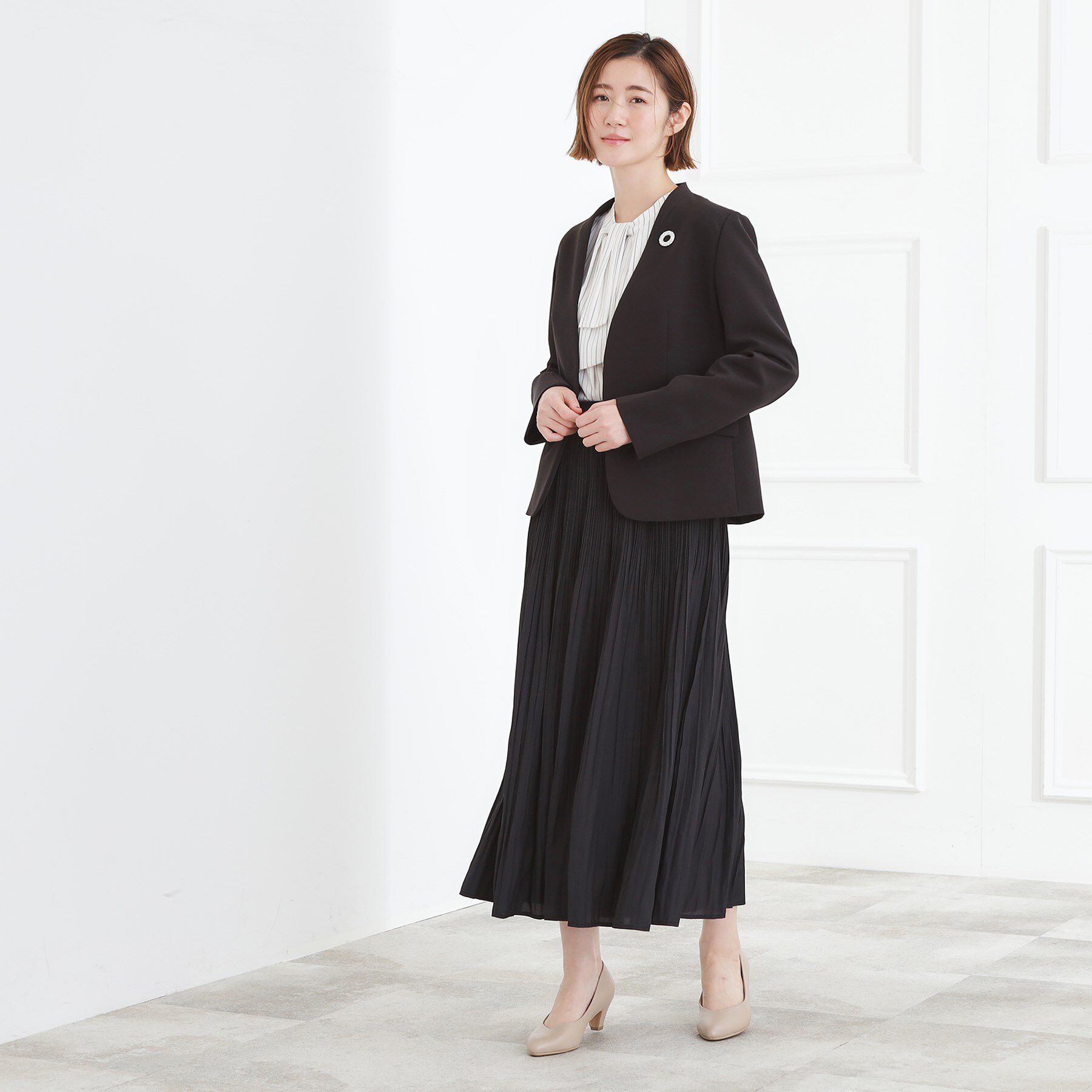 grove「【マシンウォッシュ／防シワ】Wクロスノーカラージャケット」|ノーカラージャケット|