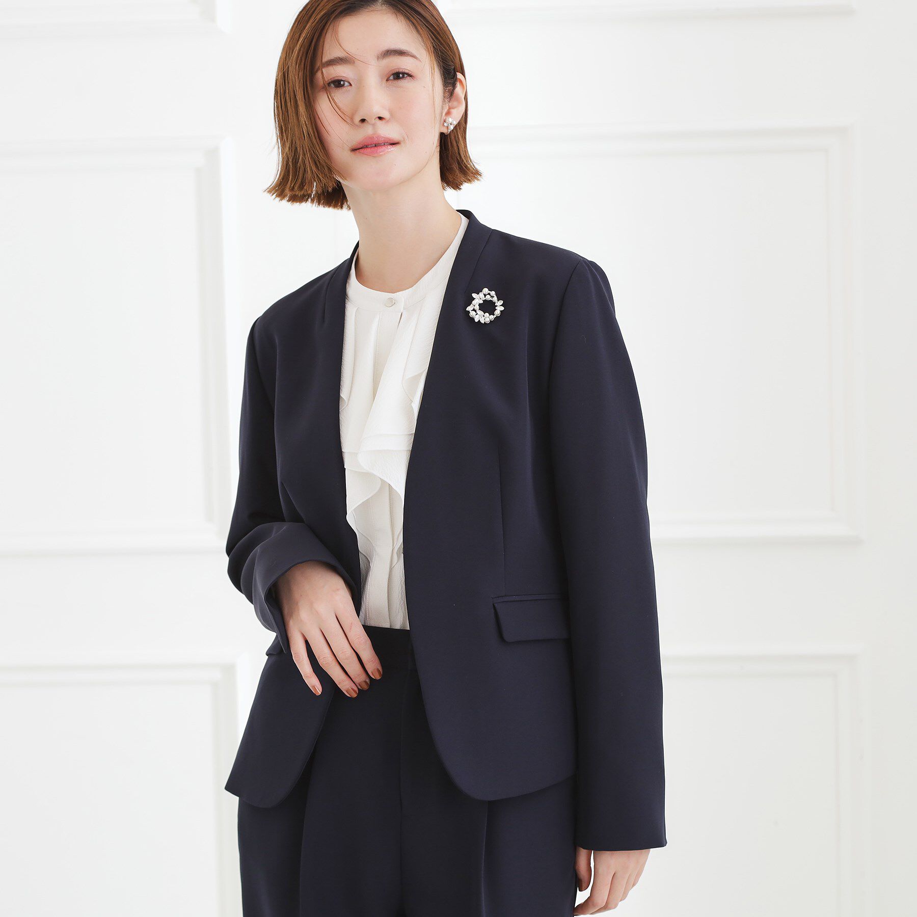 grove「【マシンウォッシュ／防シワ】Wクロスノーカラージャケット」|ノーカラージャケット|