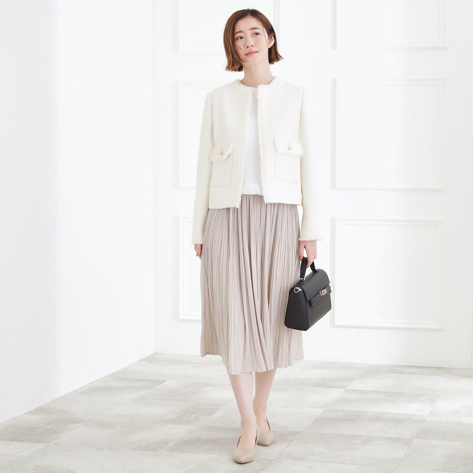 grove「ショートツイードジャケット」|ノーカラージャケット|