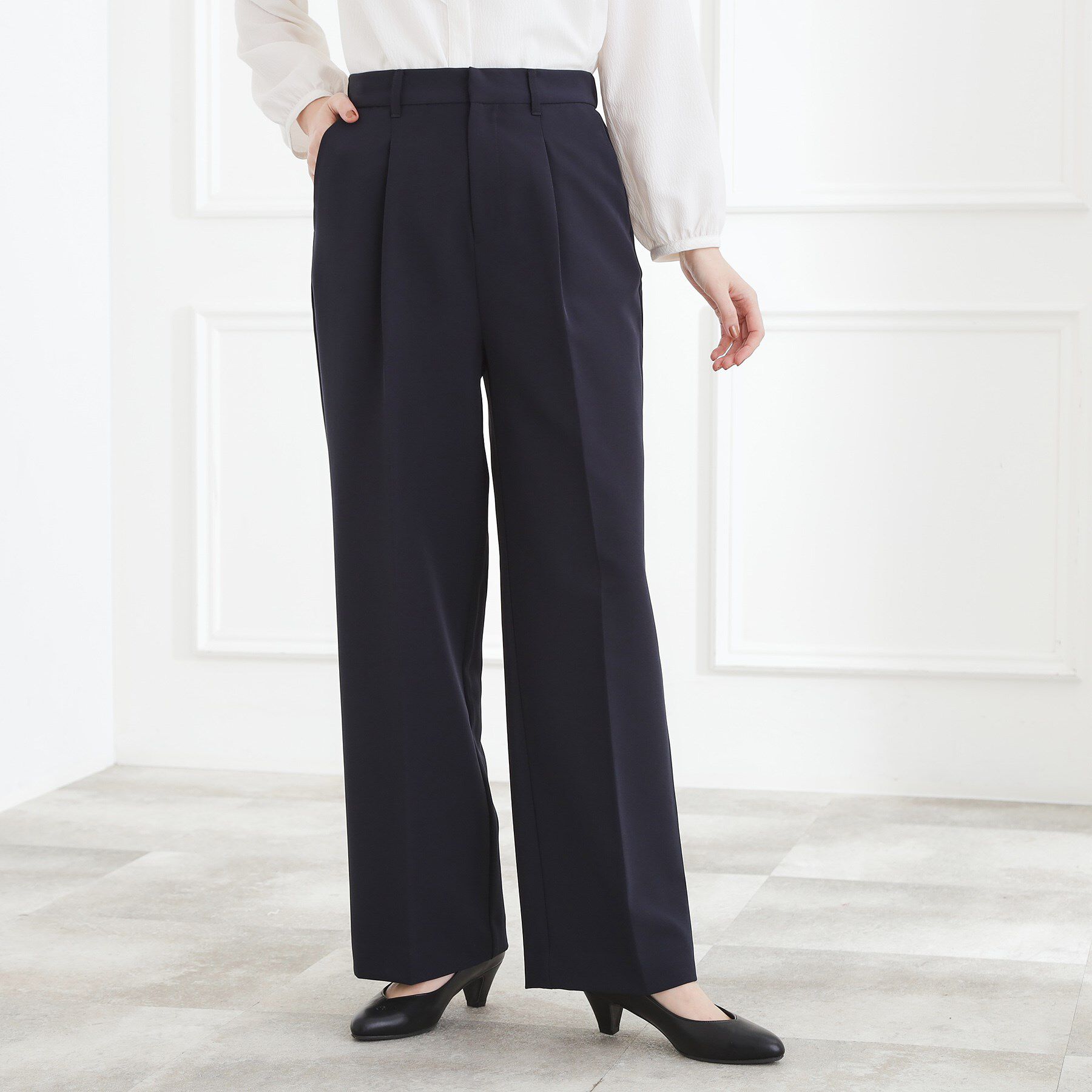 grove「【マシンウォッシュ／防シワ】Wクロスワイドパンツ」|その他|ネイビー(094)