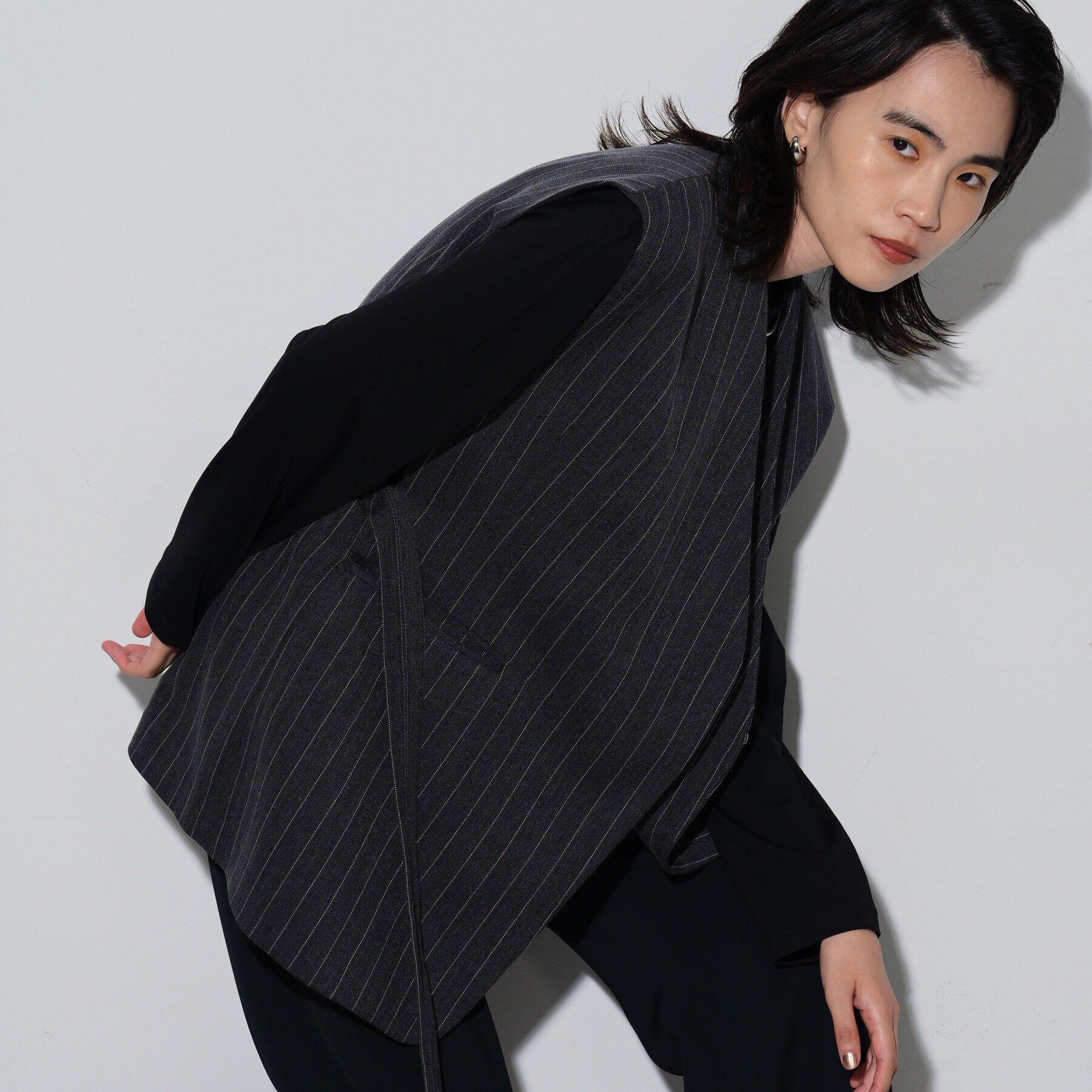 GALLEST「ノーカラーボックスジレ」|ベスト・ジレ|ﾁｬｺｰﾙｸﾞﾚｰ(314)