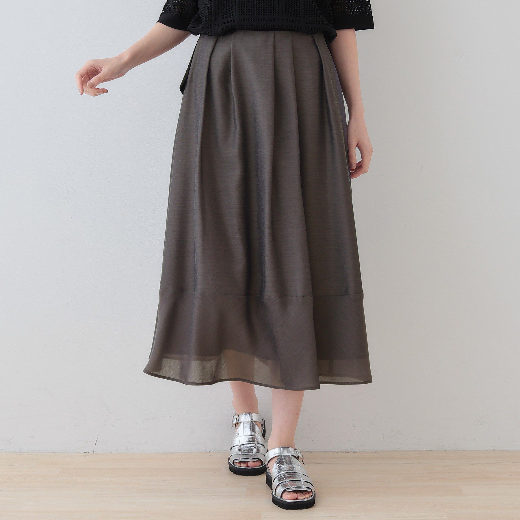 INDIVI「新色登場！【洗える／エアリー素材】巻き風ロングスカート」|スカート|トープ(454)