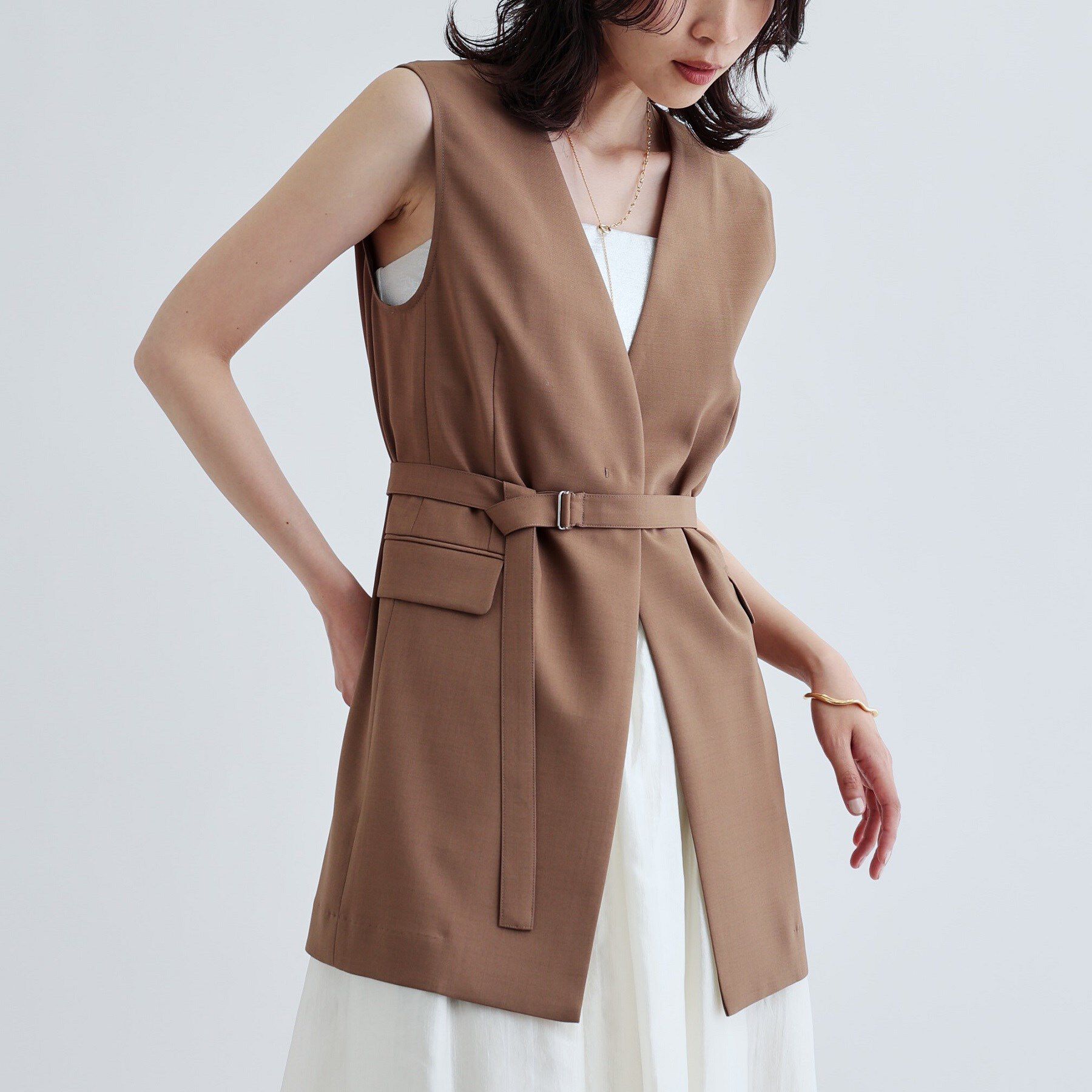 GALLEST「【セットアップ可】ナローベルテッドジレ【カセット服/オケージョン/通勤】」|ベスト・ジレ|キャメルブラウン(0