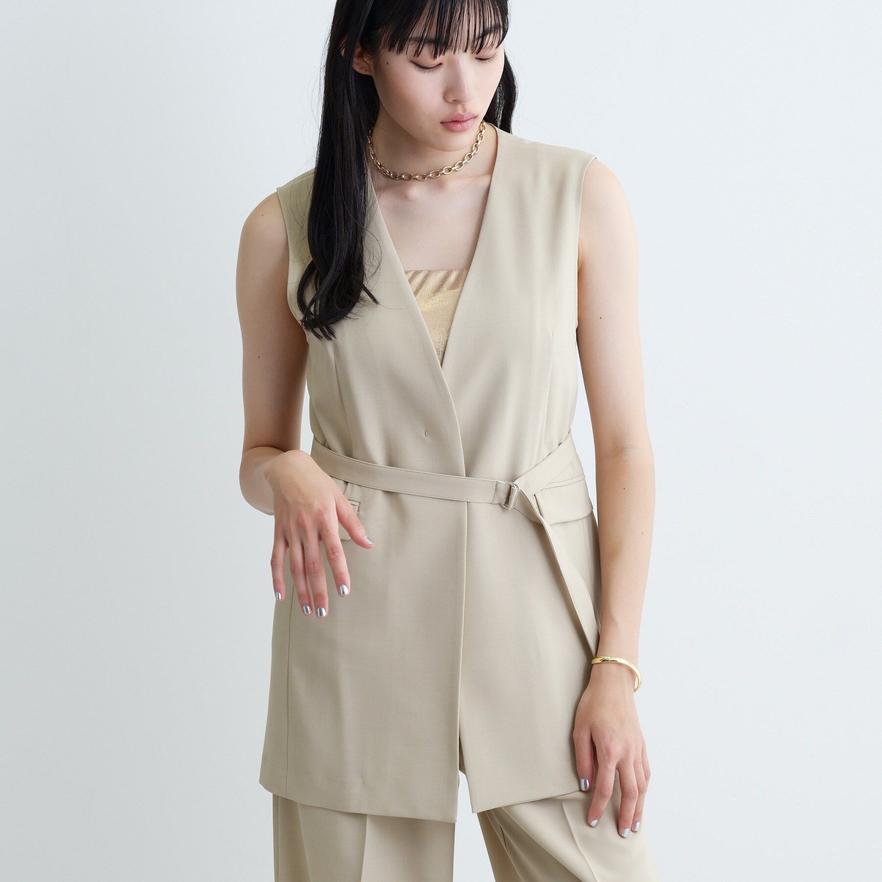 GALLEST「【セットアップ可】ナローベルテッドジレ【カセット服/オケージョン/通勤】」|ベスト・ジレ|ベージュ(052)
