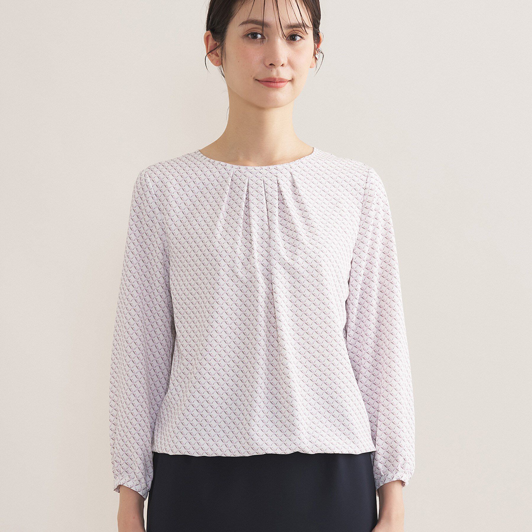 INDIVI「【セレモニー／洗える／透けにくい】ダイヤ柄プリントブラウス」|シャツ・ブラウス|