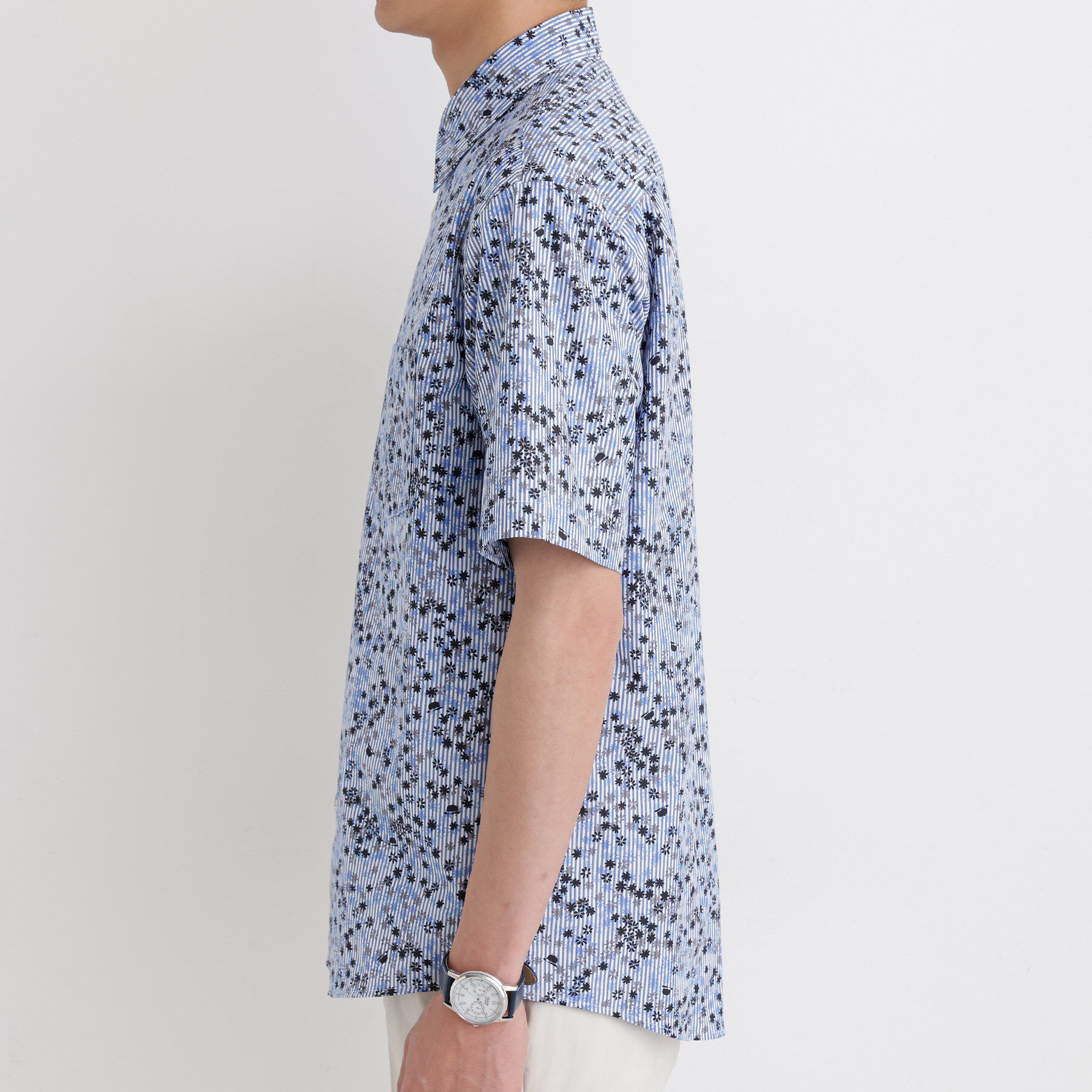 TAKEO KIKUCHI「ストライプ小花プリント 半袖シャツ」|シャツ・ブラウス|