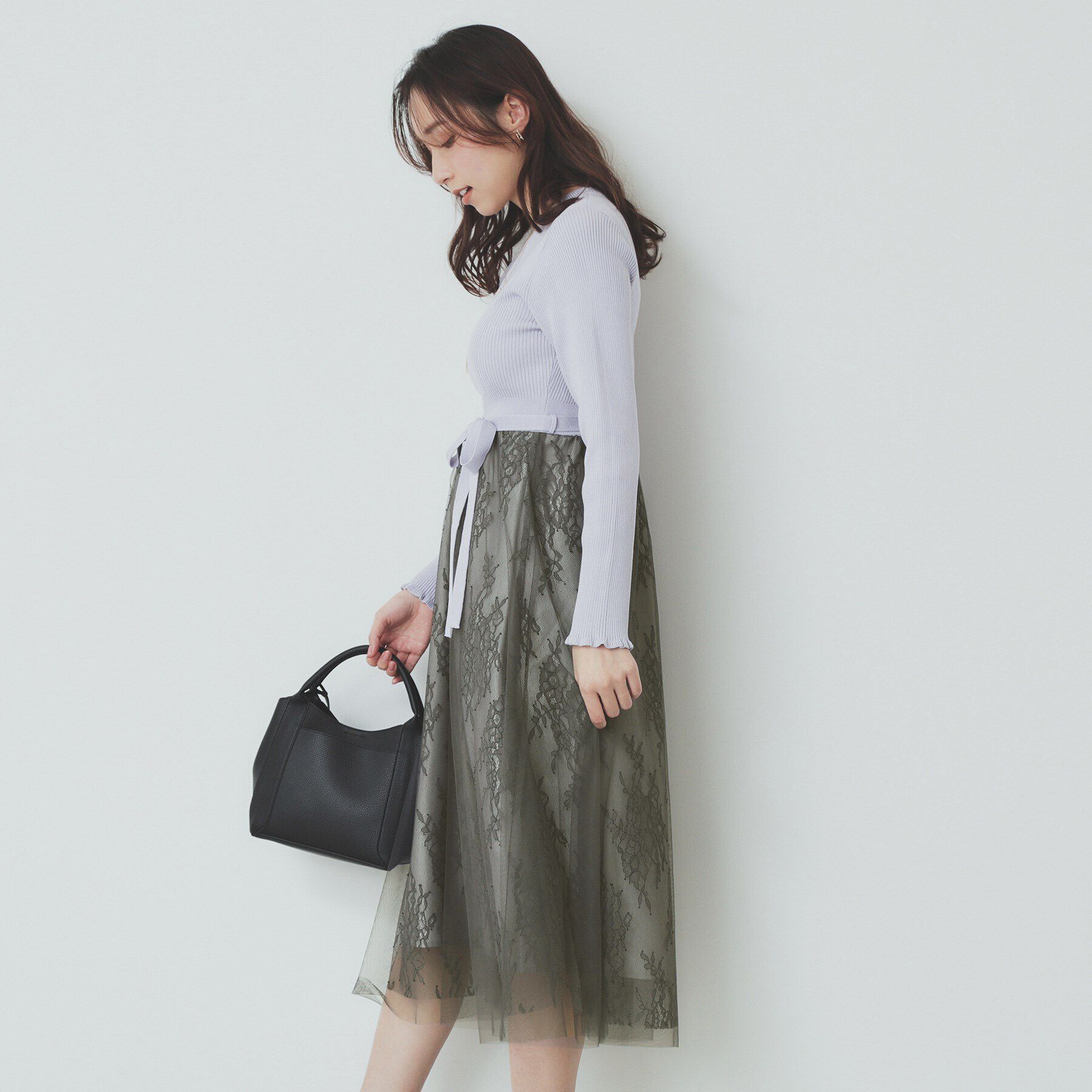 index「チュールレーススカートドッキングワンピース【洗濯機洗い可】」|ワンピース|