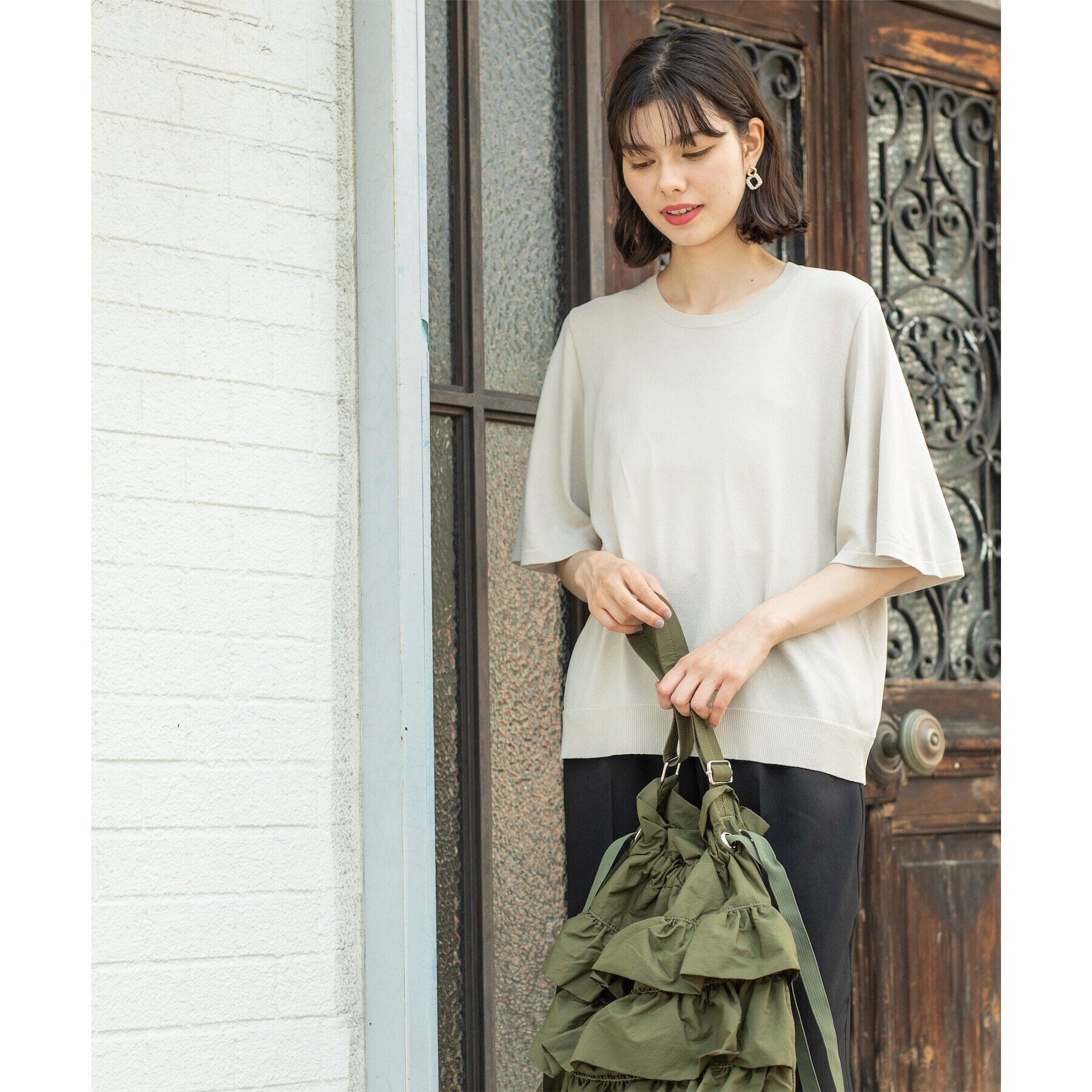 OPAQUE.CLIP「《6color》クールタッチフレアスリーブニット【洗濯機洗い可/UVケア/接触冷感/抗ピル】」|ニット・セーター|