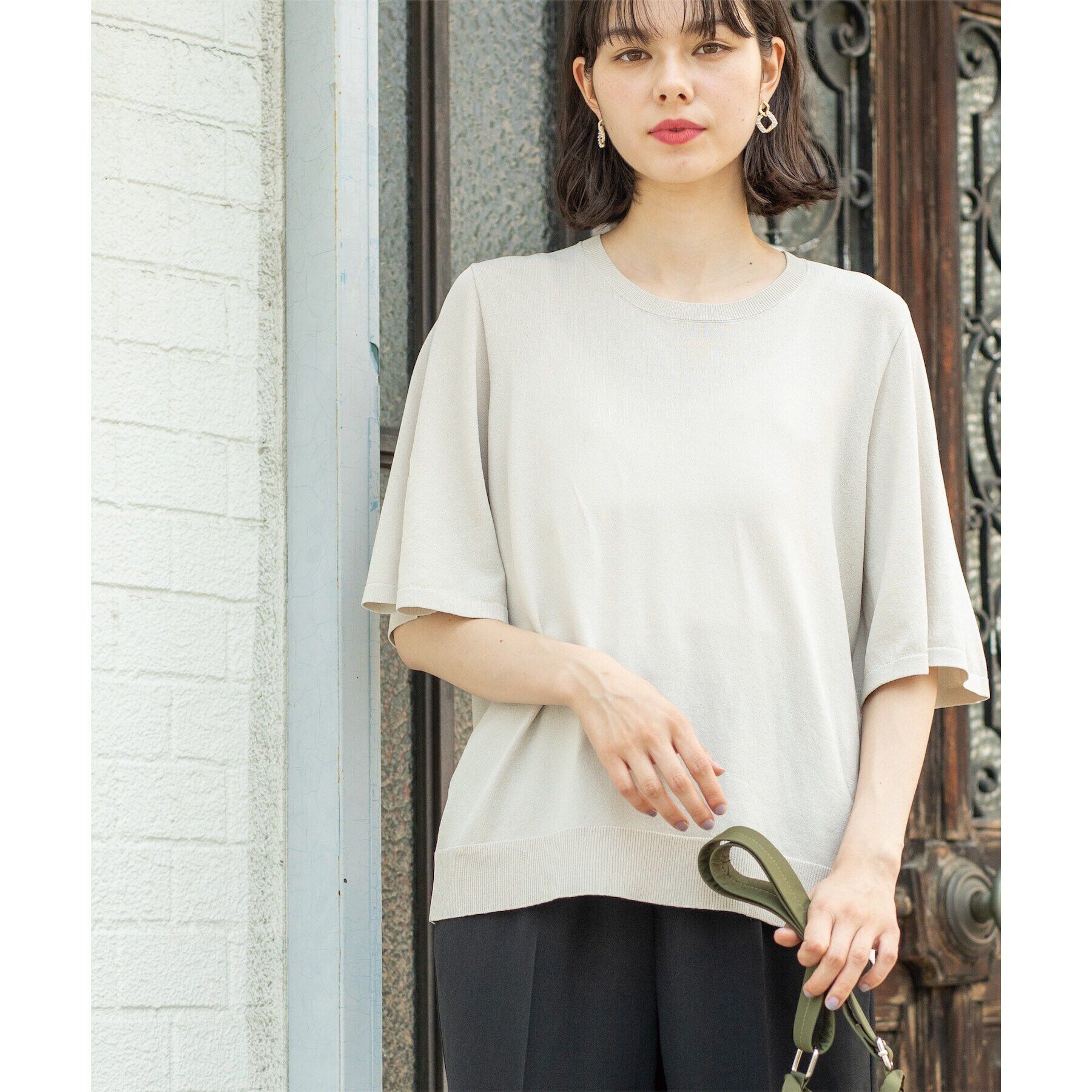 OPAQUE.CLIP「《6color》クールタッチフレアスリーブニット【洗濯機洗い可/UVケア/接触冷感/抗ピル】」|ニット・セーター|ライトベージュ(05