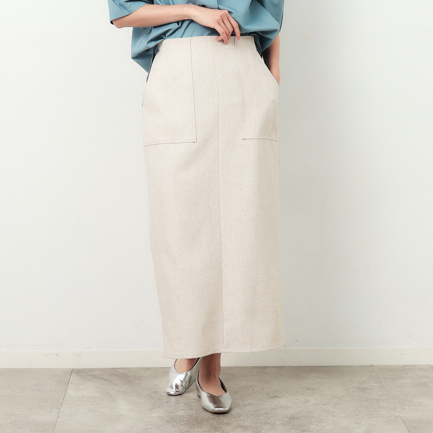 OPAQUE.CLIP「麻混ストレッチタイトスカート【洗濯機洗い可】」|スカート|ライトベージュ(05