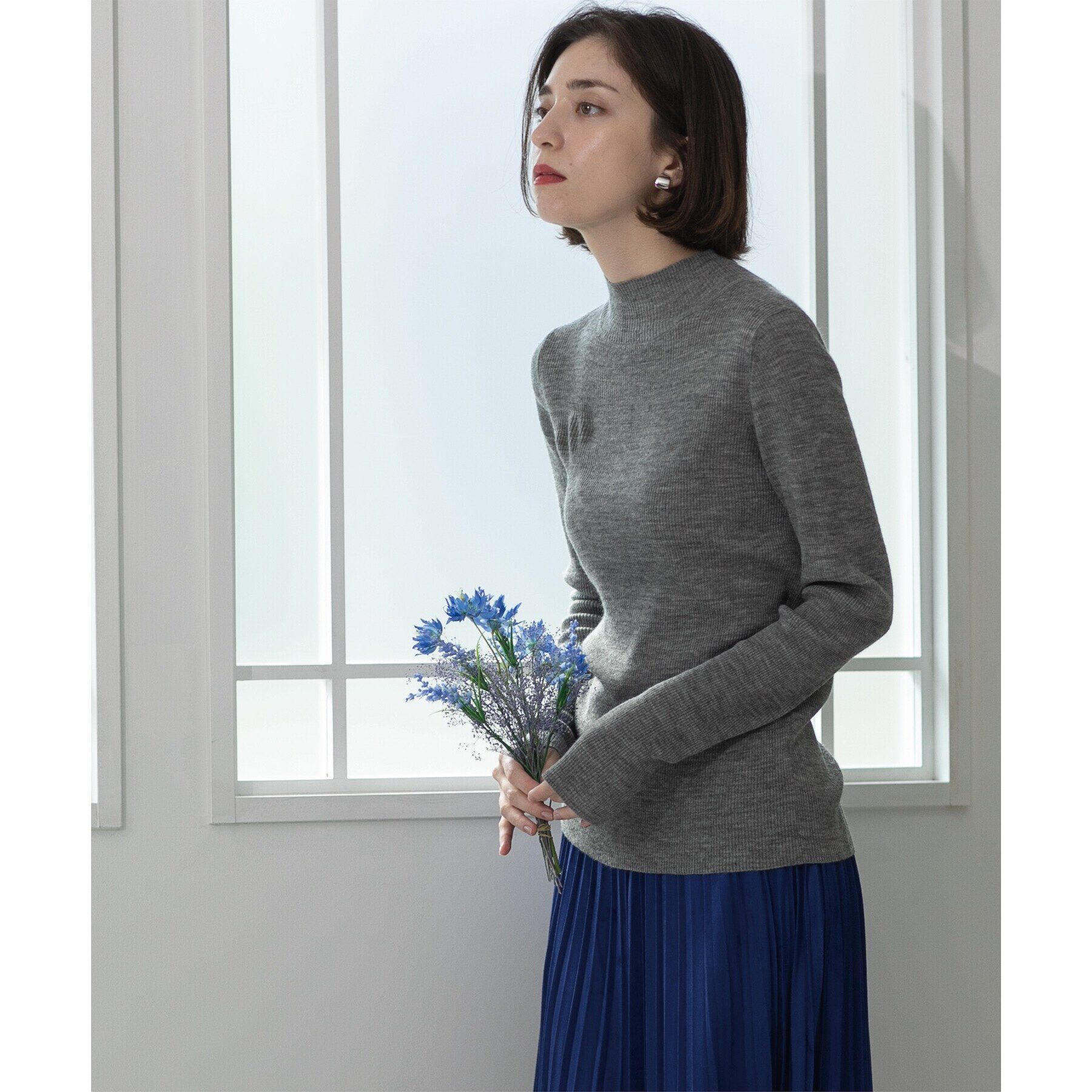 OPAQUE.CLIP「《5color》ハイネックシアーリブニット【洗濯機洗い可】」|ニット・セーター|