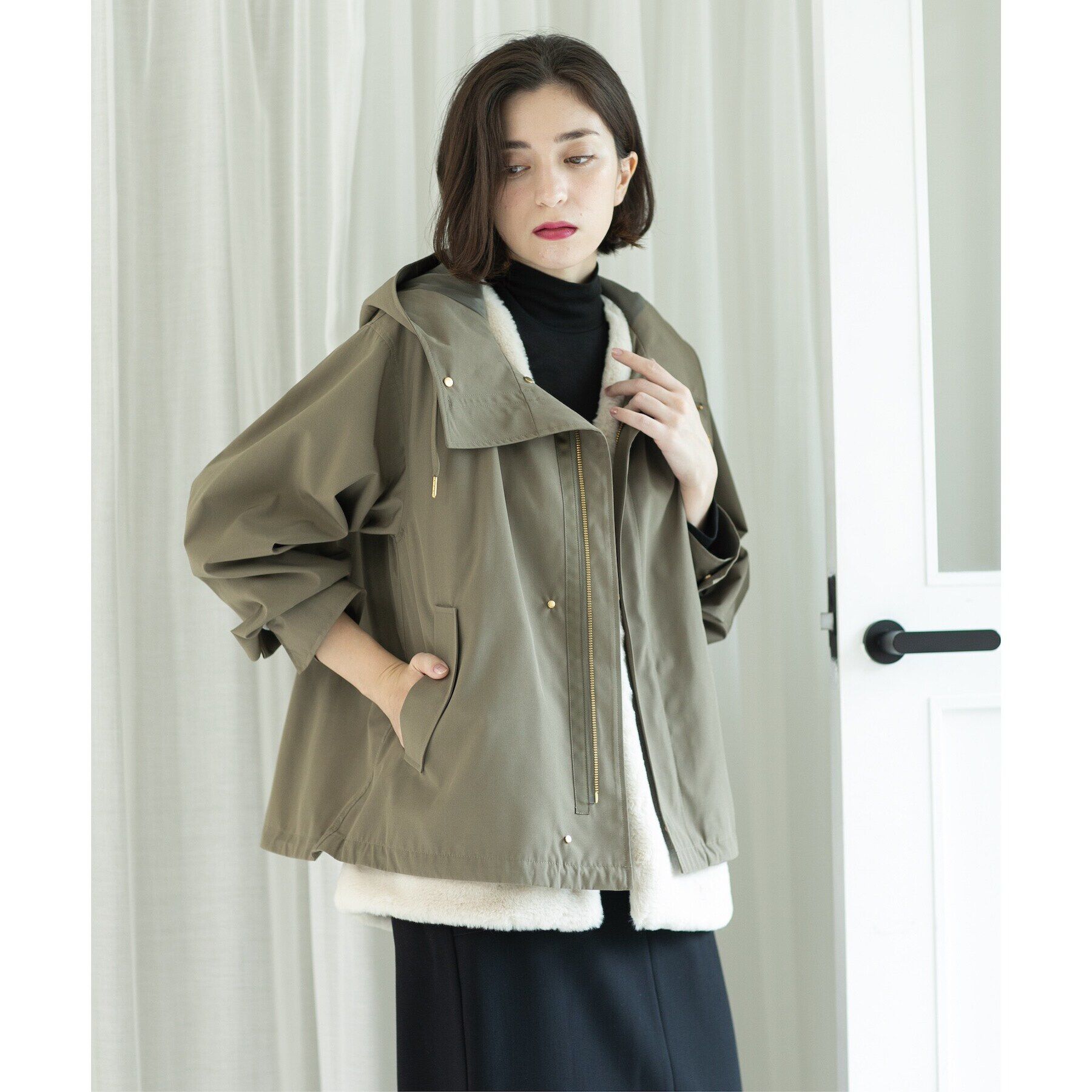 OPAQUE.CLIP「ファーベスト付き マルチWAYマウンテンパーカー【洗濯機洗い可／撥水加工／花粉対応】」|ブルゾン・スタジャン|