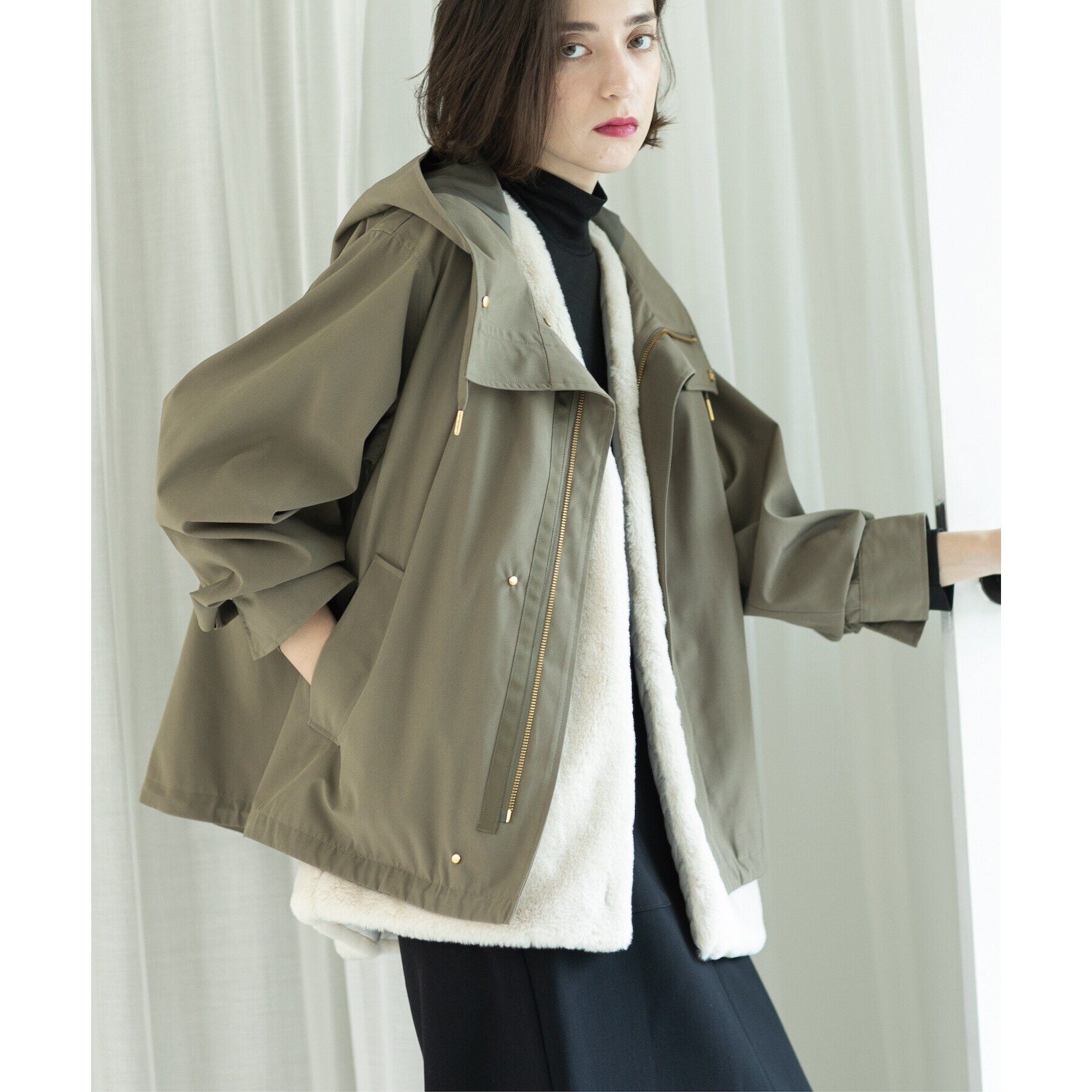 OPAQUE.CLIP「ファーベスト付き マルチWAYマウンテンパーカー【洗濯機洗い可／撥水加工／花粉対応】」|ブルゾン・スタジャン|カーキ(029)