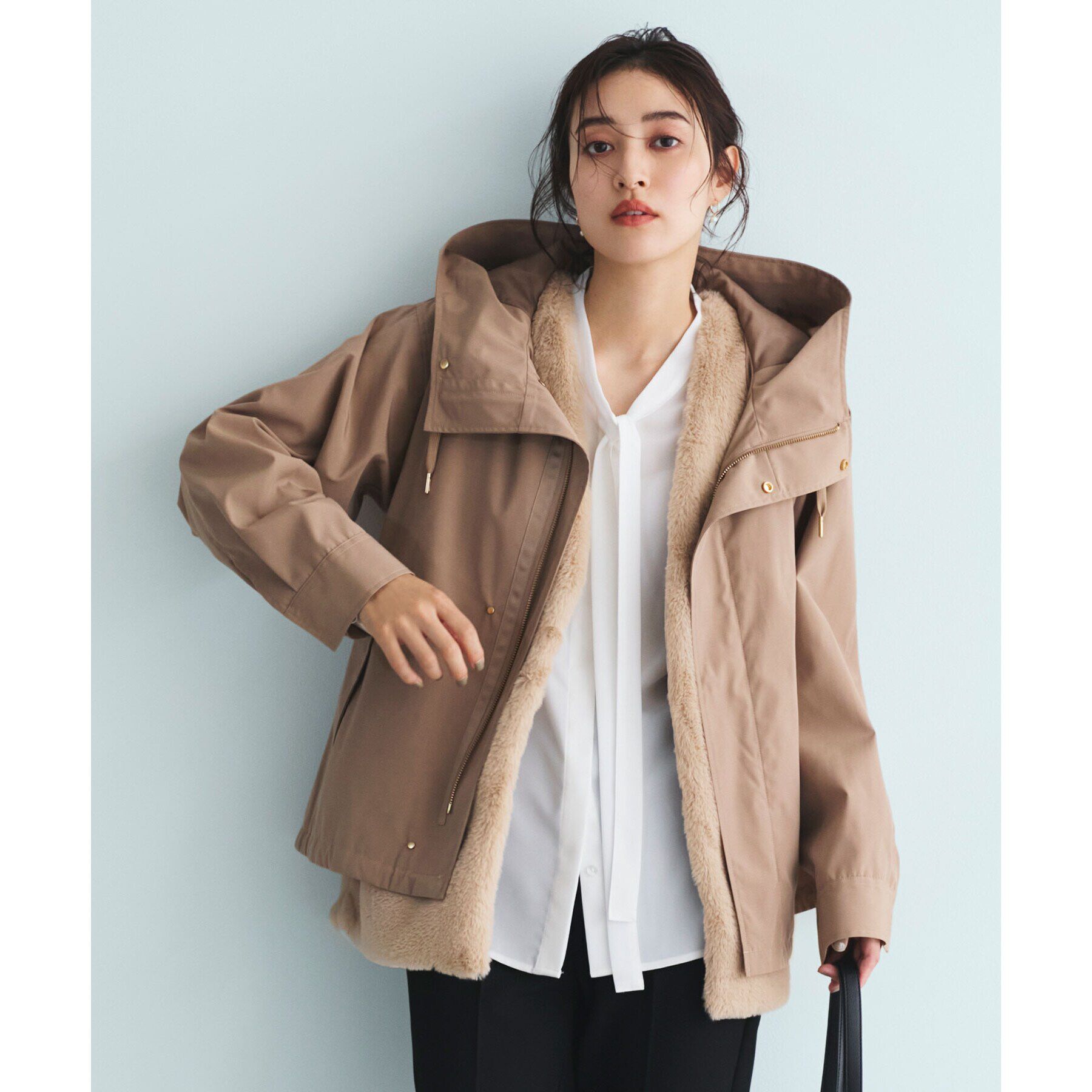 OPAQUE.CLIP「ファーベスト付き マルチWAYマウンテンパーカー【洗濯機洗い可／撥水加工／花粉対応】」|ブルゾン・スタジャン|キャメルブラウン(0