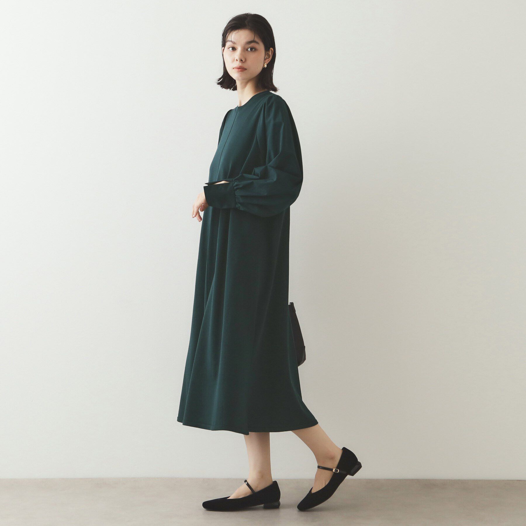 OPAQUE.CLIP「異素材切り替えニットワンピース【洗濯機洗い可】」|ワンピース|