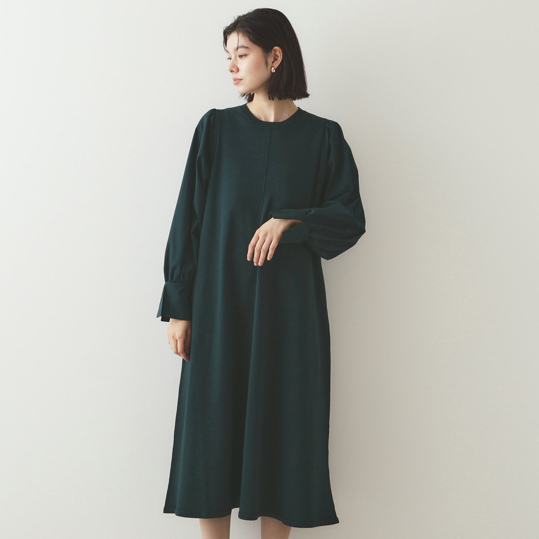 OPAQUE.CLIP「異素材切り替えニットワンピース【洗濯機洗い可】」|ワンピース|