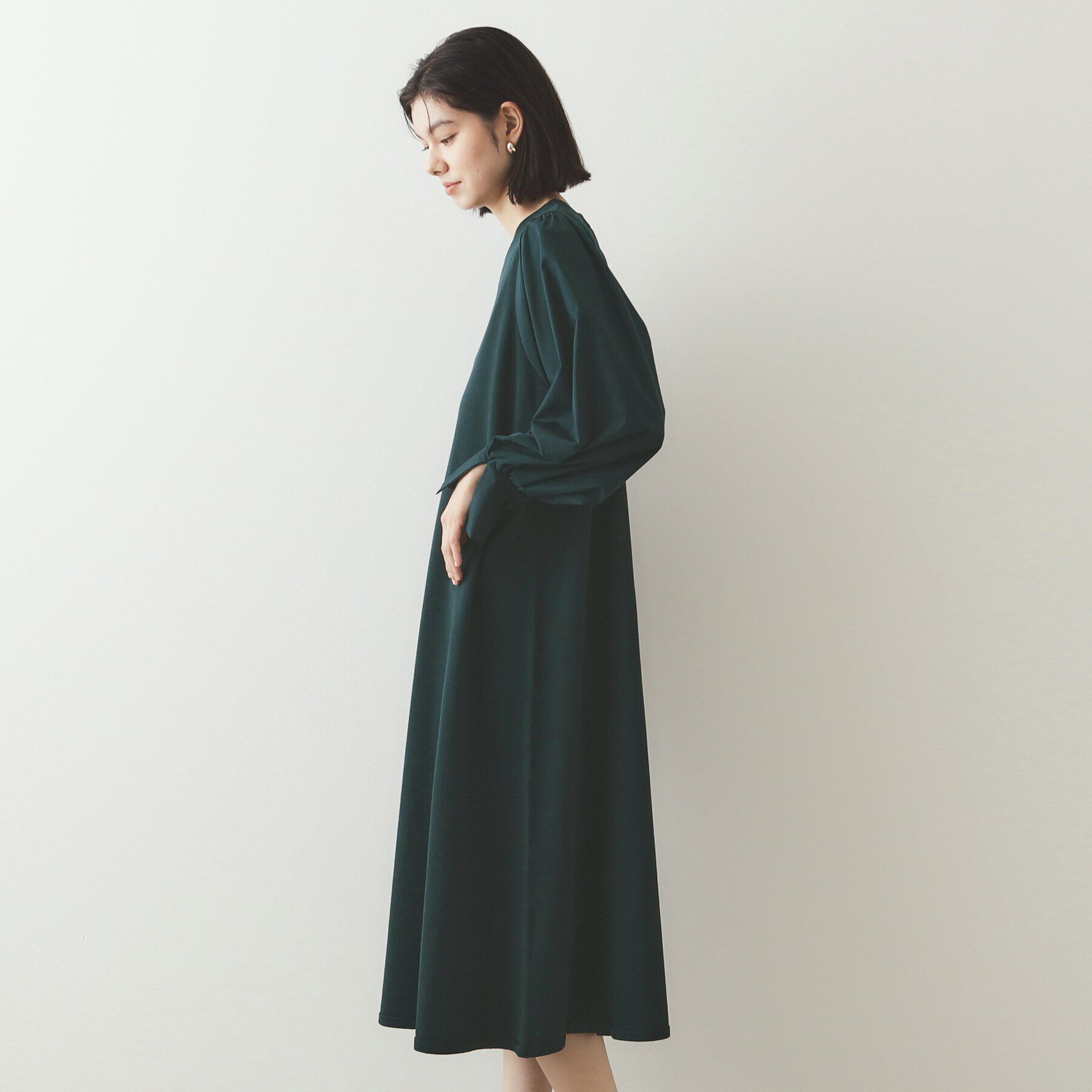 OPAQUE.CLIP「異素材切り替えニットワンピース【洗濯機洗い可】」|ワンピース|