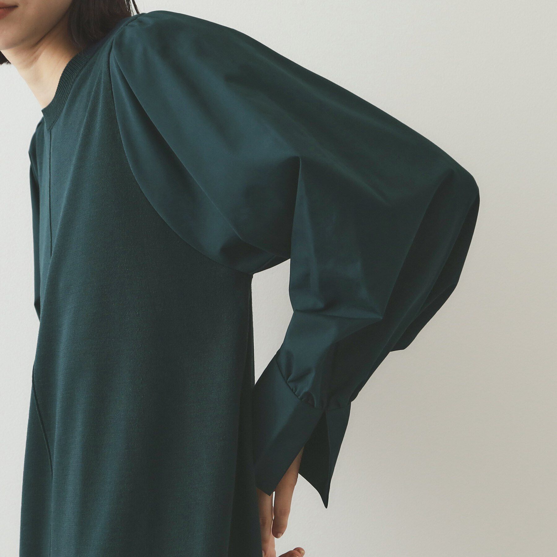 OPAQUE.CLIP「異素材切り替えニットワンピース【洗濯機洗い可】」|ワンピース|