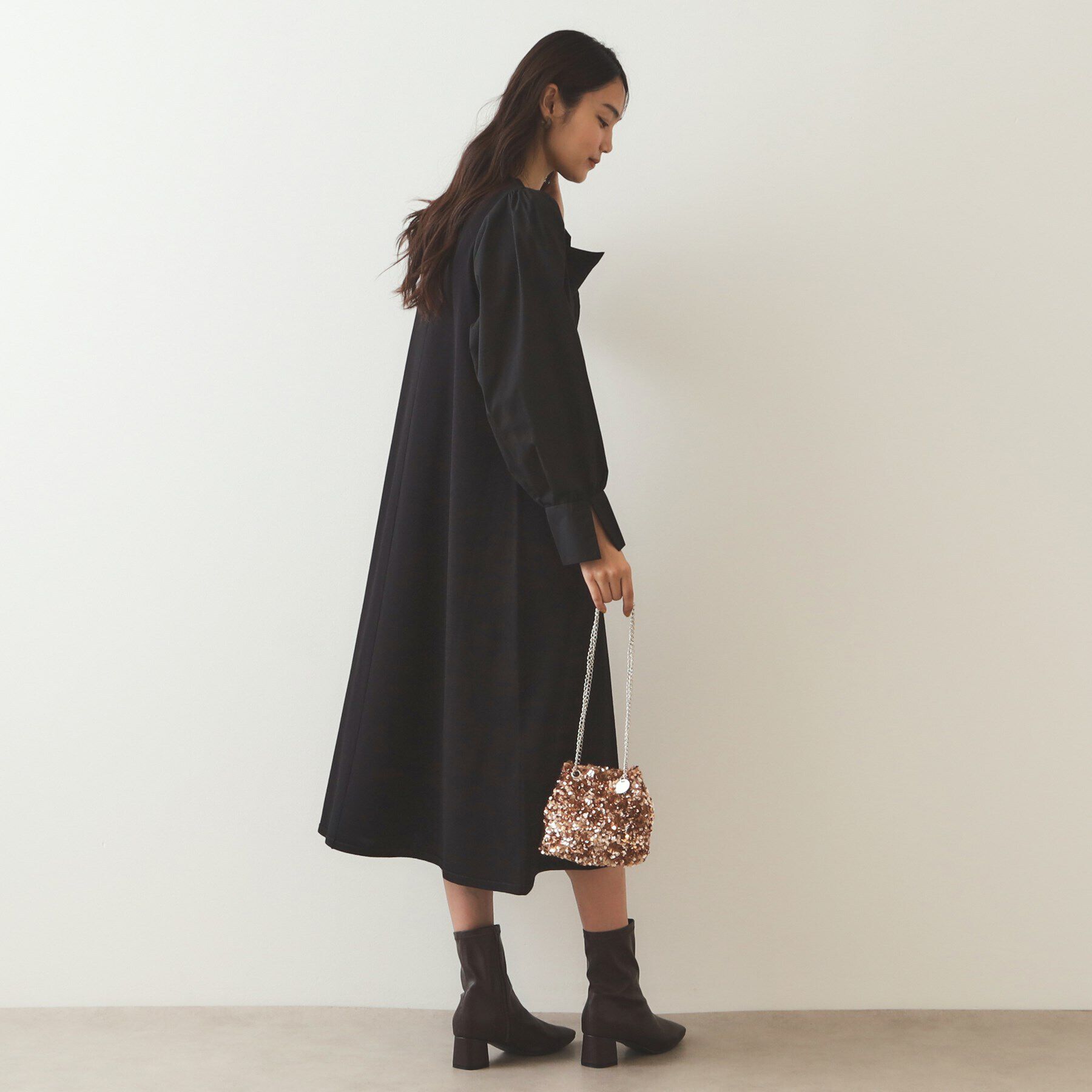 OPAQUE.CLIP「異素材切り替えニットワンピース【洗濯機洗い可】」|ワンピース|